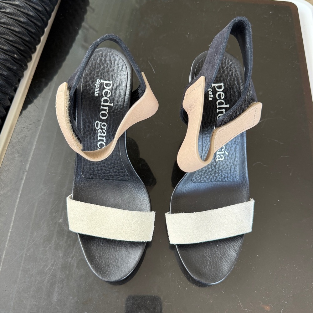 HOLD Pedro Garcia Yola Colorblock Sandal Heel Black Tan Leather 38 - Picture 2 of 8